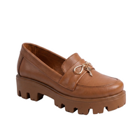 Brown leather loafer shoe on a white background