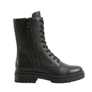 Black leather boot with zipper on a white background