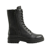 Black leather boot with zipper on a white background