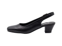 Brown sandal with a block heel on a white background