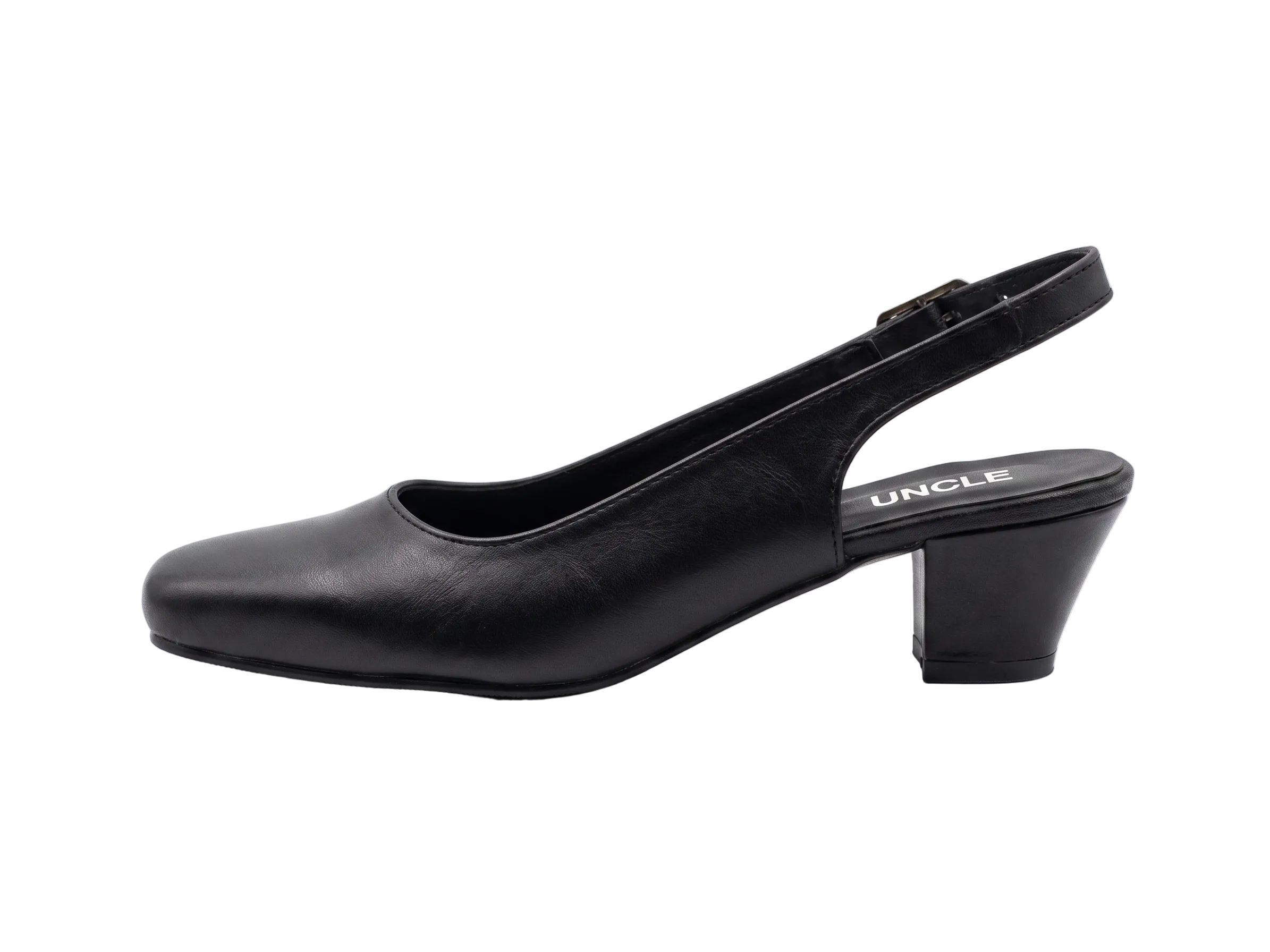 Brown sandal with a block heel on a white background