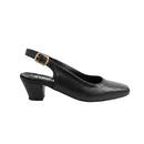 Navy blue high-heeled shoe on a white background